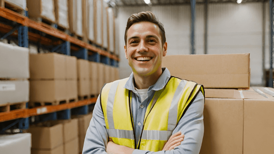 AI generated image of Warehouse Manager smiling