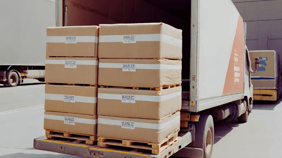 Removalist truck being loaded outside a warehouse
