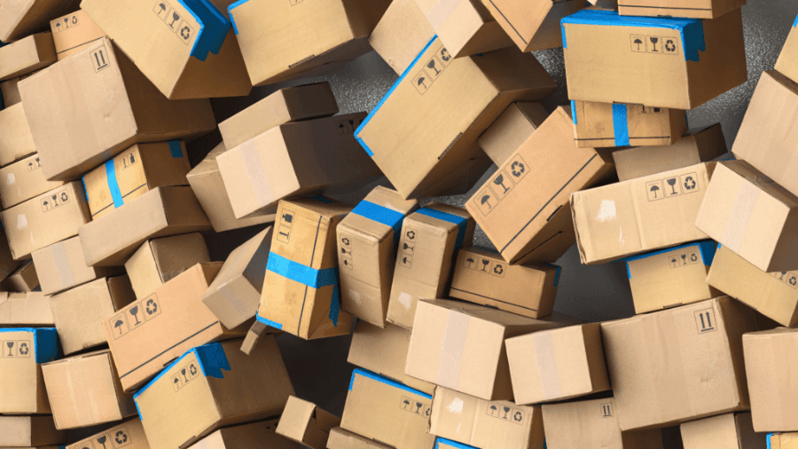 Boxes piled up haphazardly