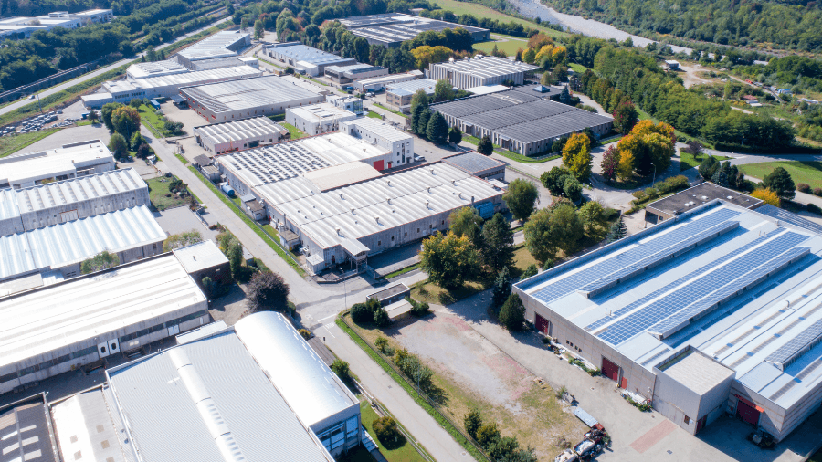 aerial view of warehouse industrial estate